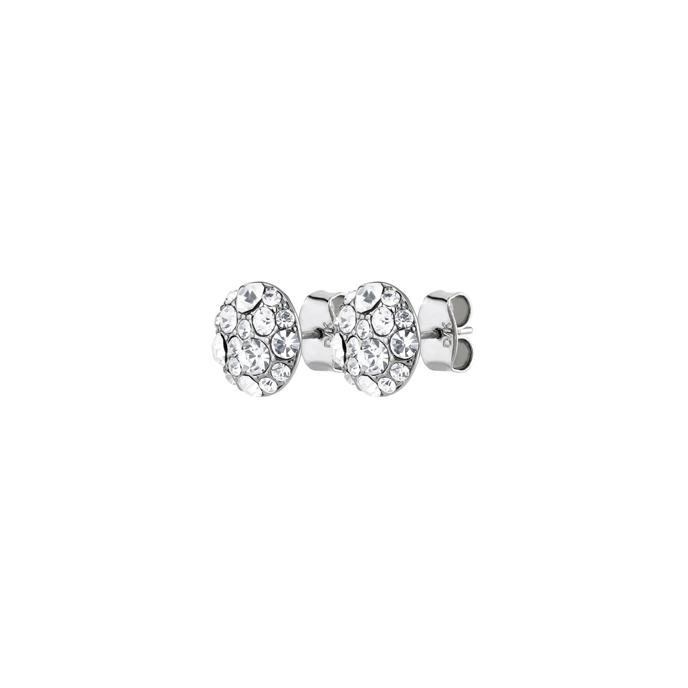 Blais crystal earring - Små elegante øredobber med rund form. Disse diskré øredobbene er laget av sølvbelagt messing utsmykket med blanke krystaller. Vil gi ørene dine en vakker glans!