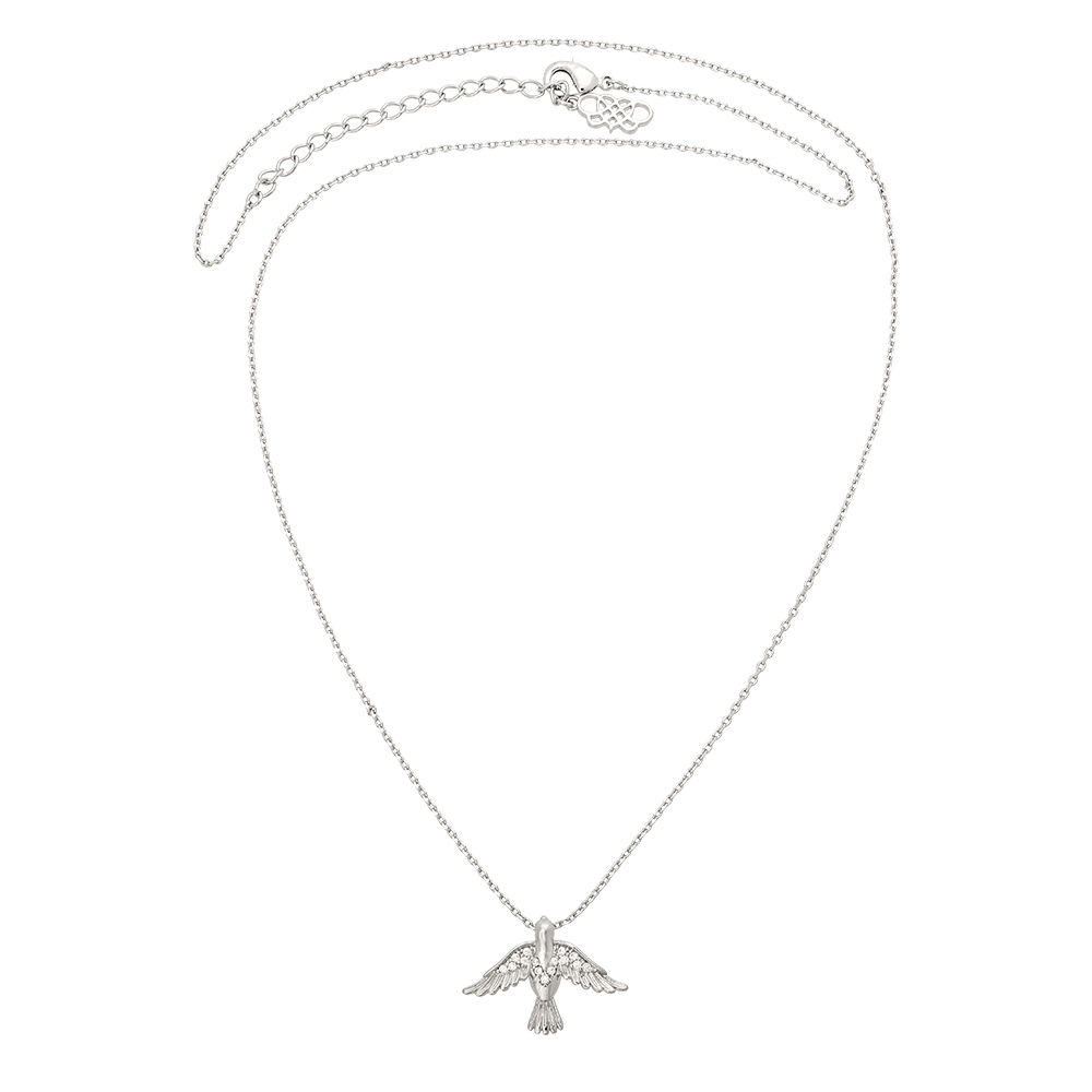 Nydelig halskjede med anheng i form av en fugl med små dekorative Swarovski-krystaller på vingene. Designet på fuglen er lett og elegant, og krystall-detaljene tilfører det lille ekstra. Kjedet er perfekt både til hverdags og fest.