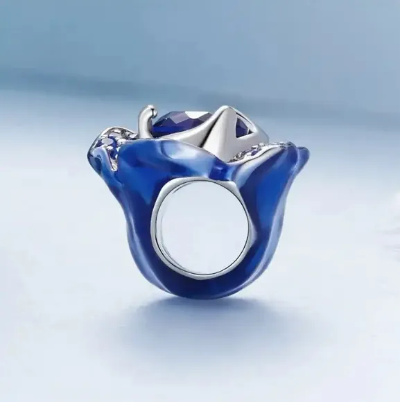 JBX CHARM BLUE FLOWER SILVER SIDEVISNING