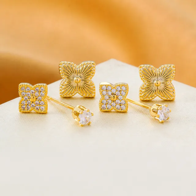 AVI Jewels Flower earrings 3 piece gold