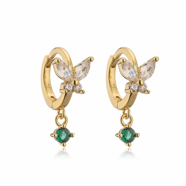 AVI Jewels Ivy Butterfly earrings gold /emerald