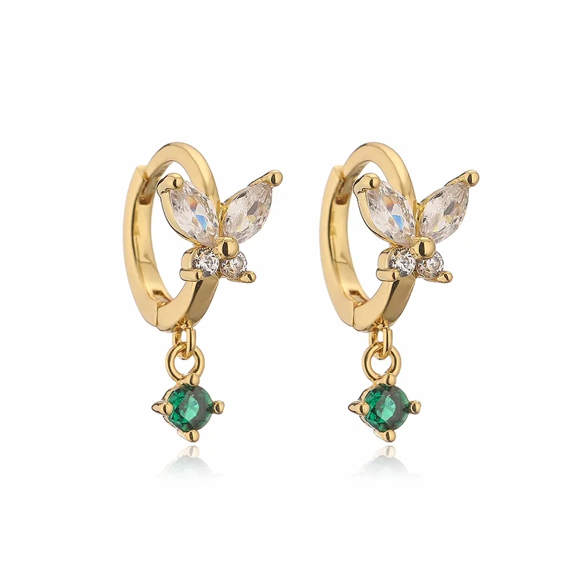 AVI Jewels Ivy Butterfly earrings gold /emerald
