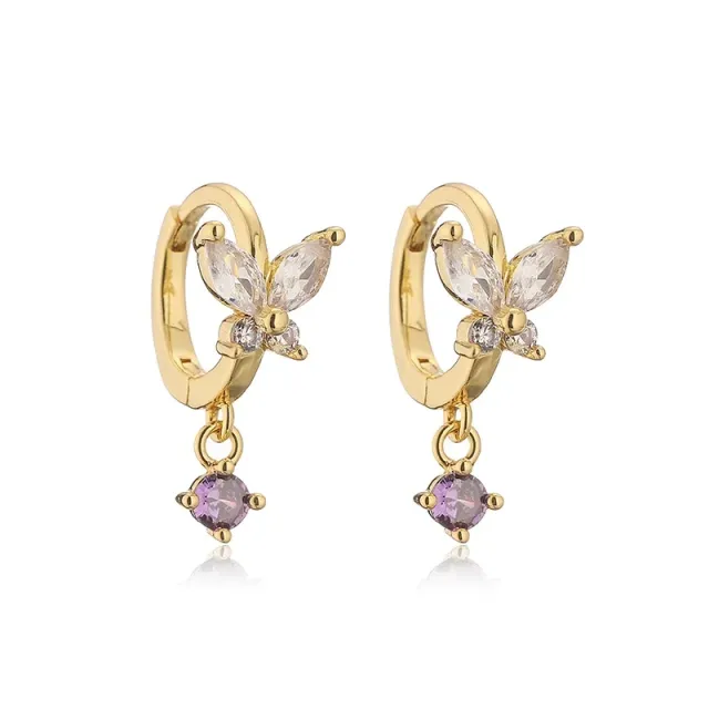 AVI Jewels Ivy Butterfly earrings gold /purple