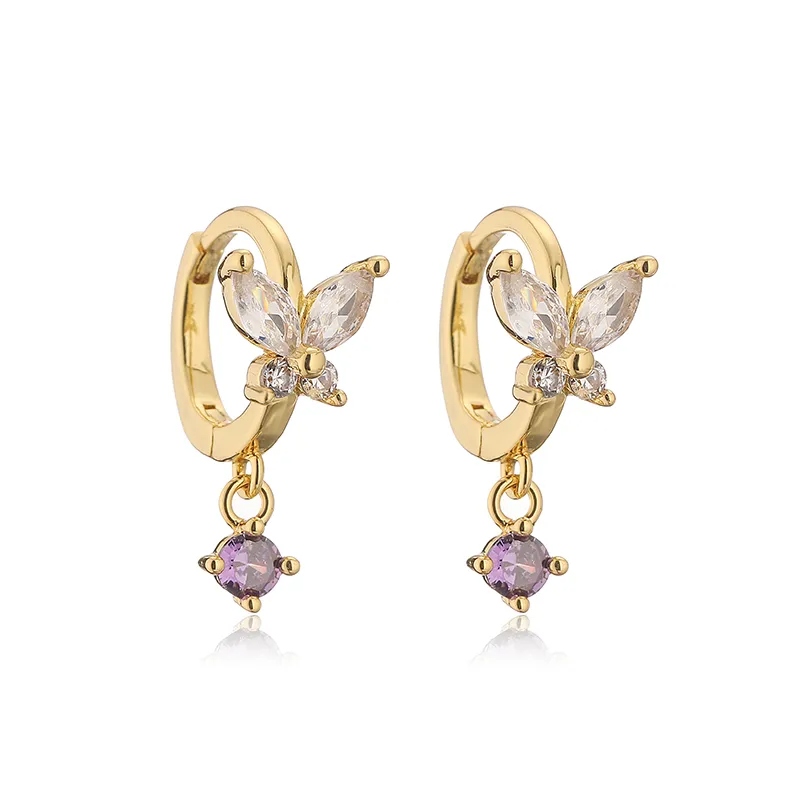 AVI Jewels Ivy Butterfly earrings gold /purple