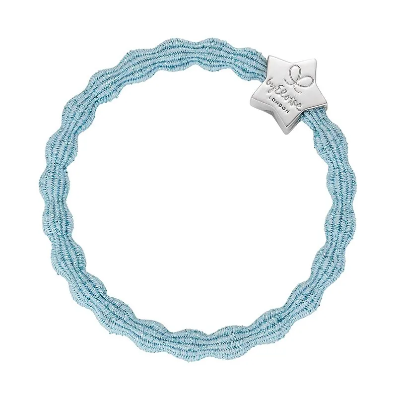 BYELOISE HÅRSTRIKK/ARMBÅND METALLIC SILVER STAR LIGHT BLUE