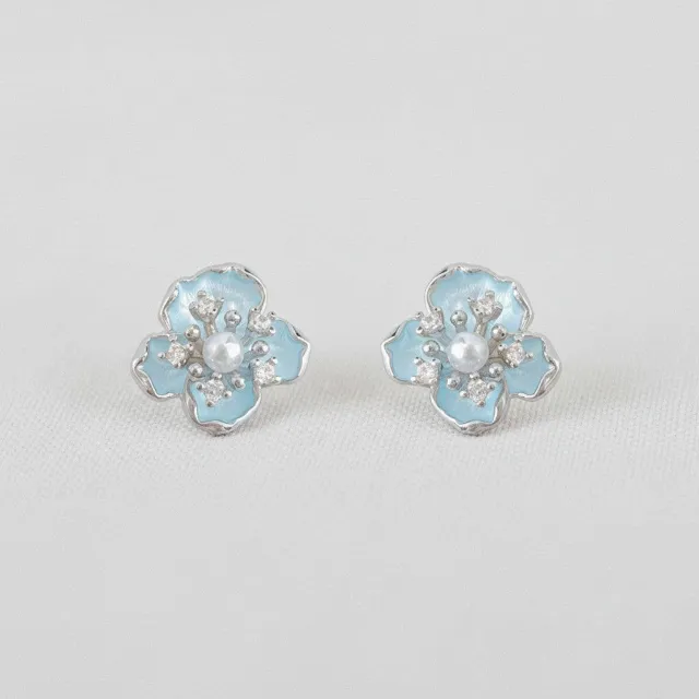 AVI Jewels Baby Blue Flower Stud Earrings