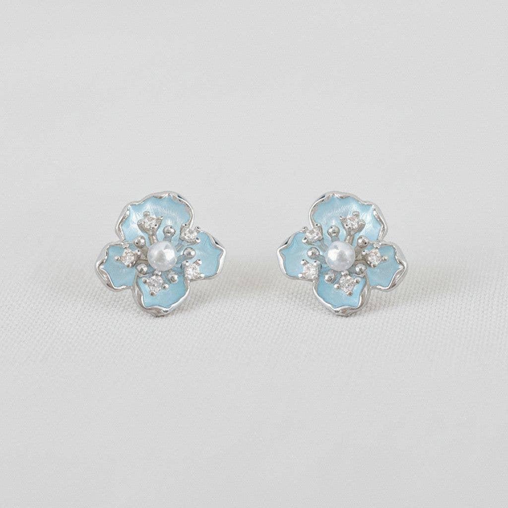 AVI Jewels Baby Blue Flower Stud Earrings