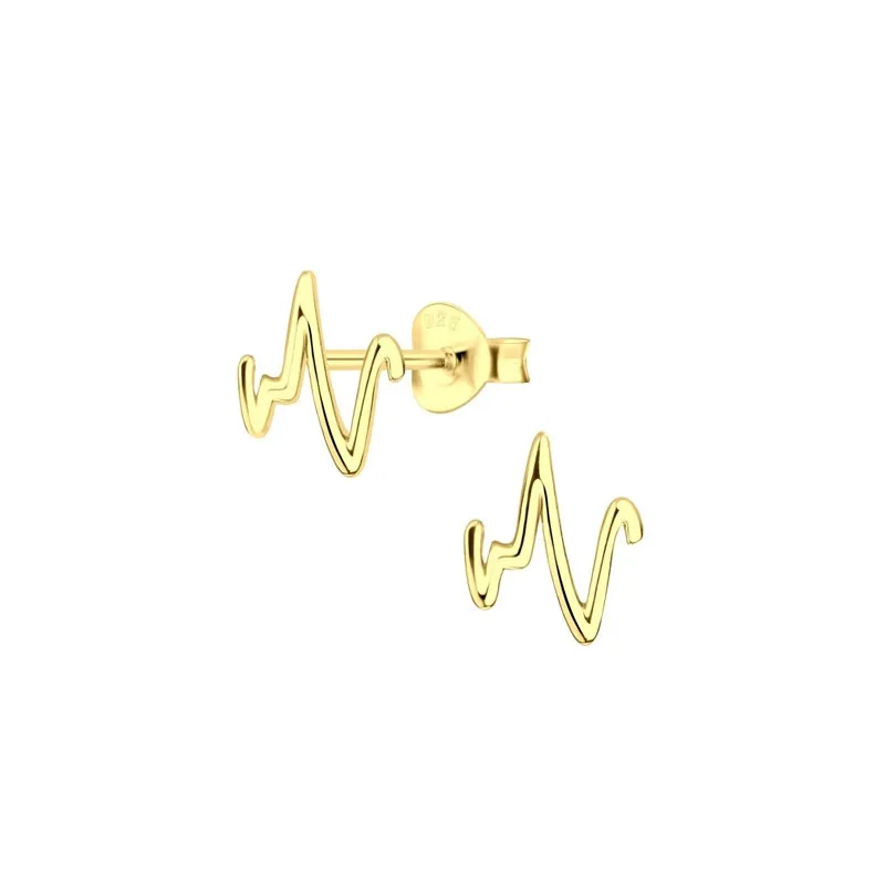 14K GULLBELAGT HEARTBEAT STUD EARRINGS